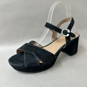 Aerosoles Cosmos Crisscross Platform Sandal in Black Suede Size 9 Block Heel